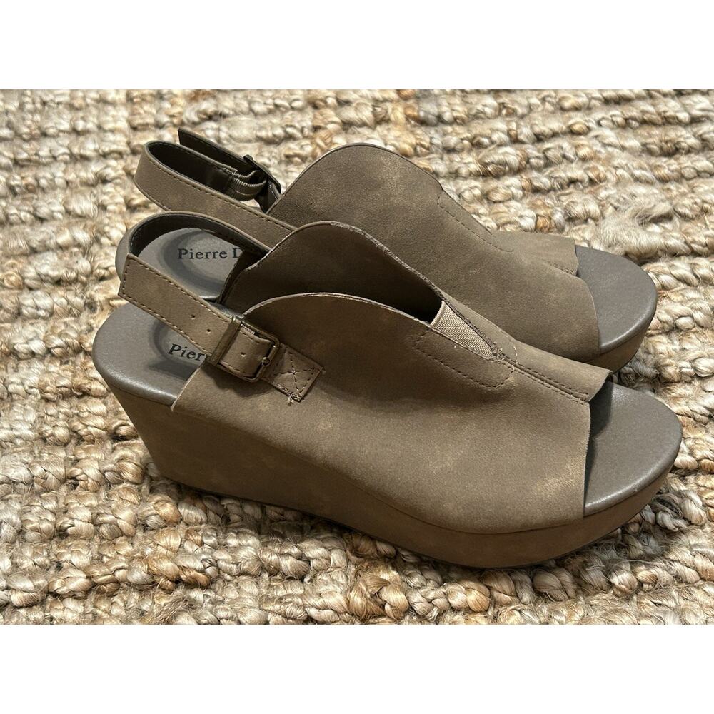 Pierre Dumas Brown Suede Slingback Wedge Platform Sandals Size 10 Open Toe